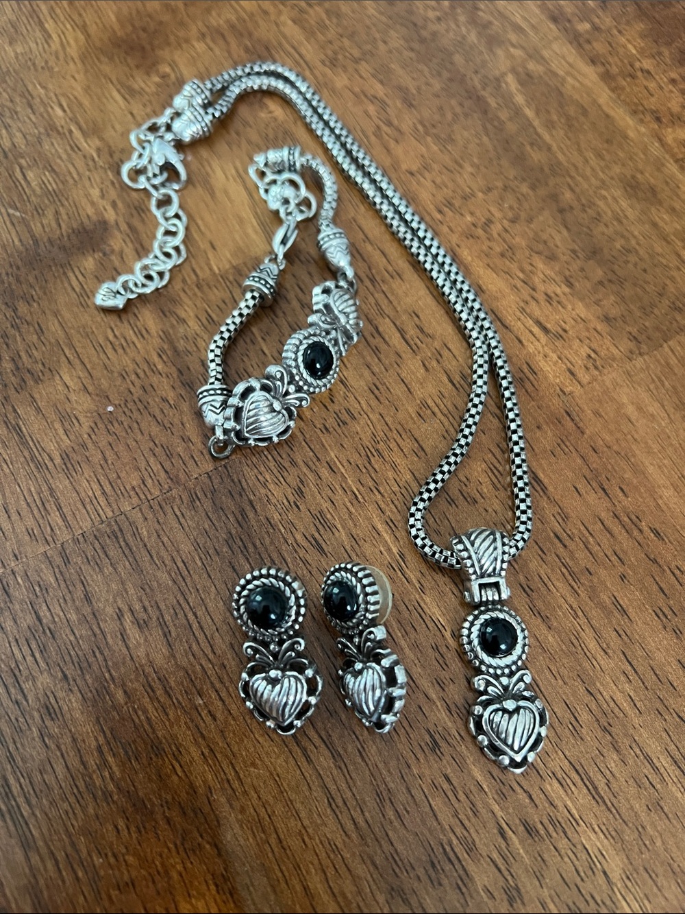 Vintage Brighton Black Onyx Necklace Bracelet Earrings